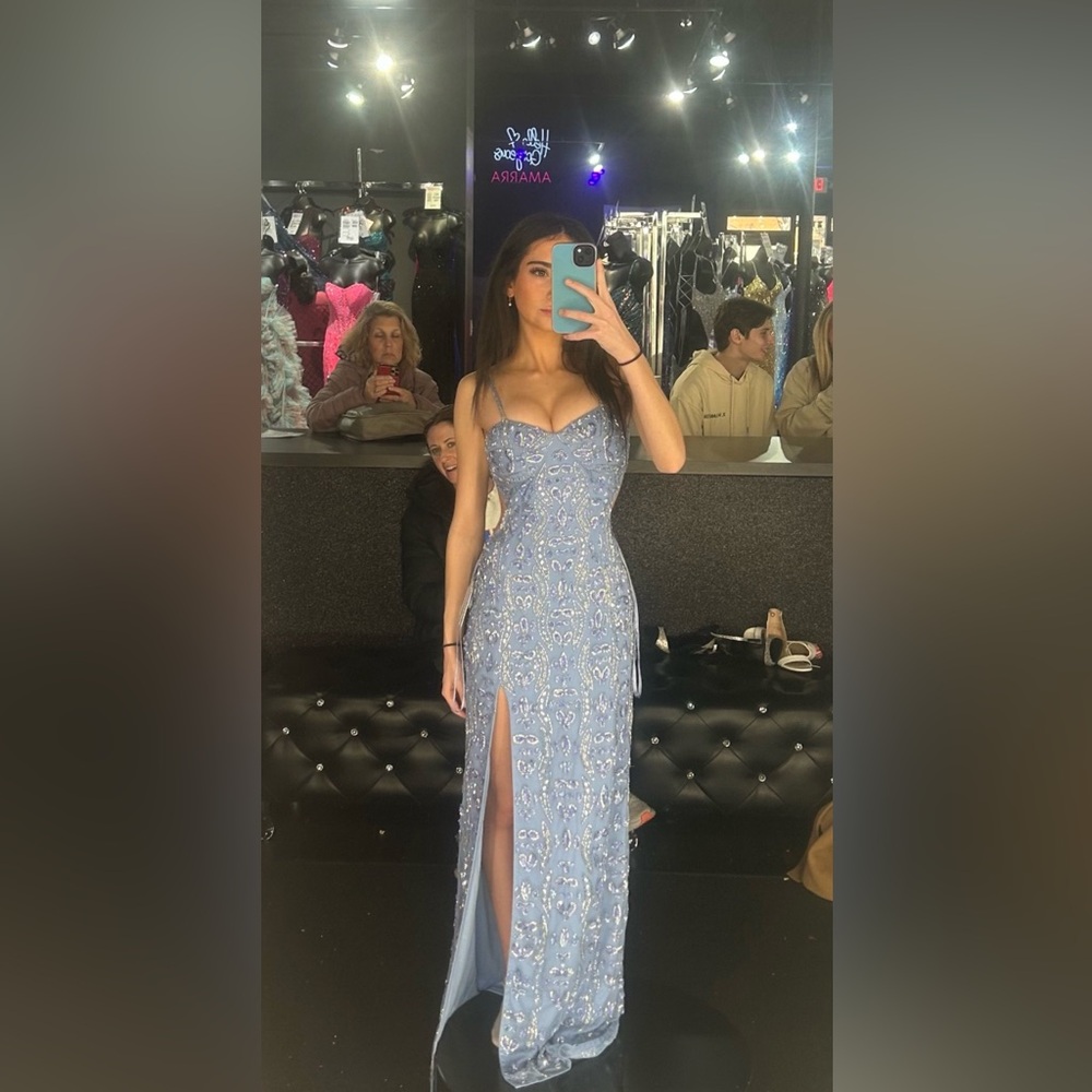 Gippers custom made Periwinkle/sequin backless prom dress #B094